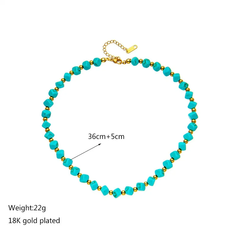 316L Stainless Steel Green Stone Choker Necklace For Women