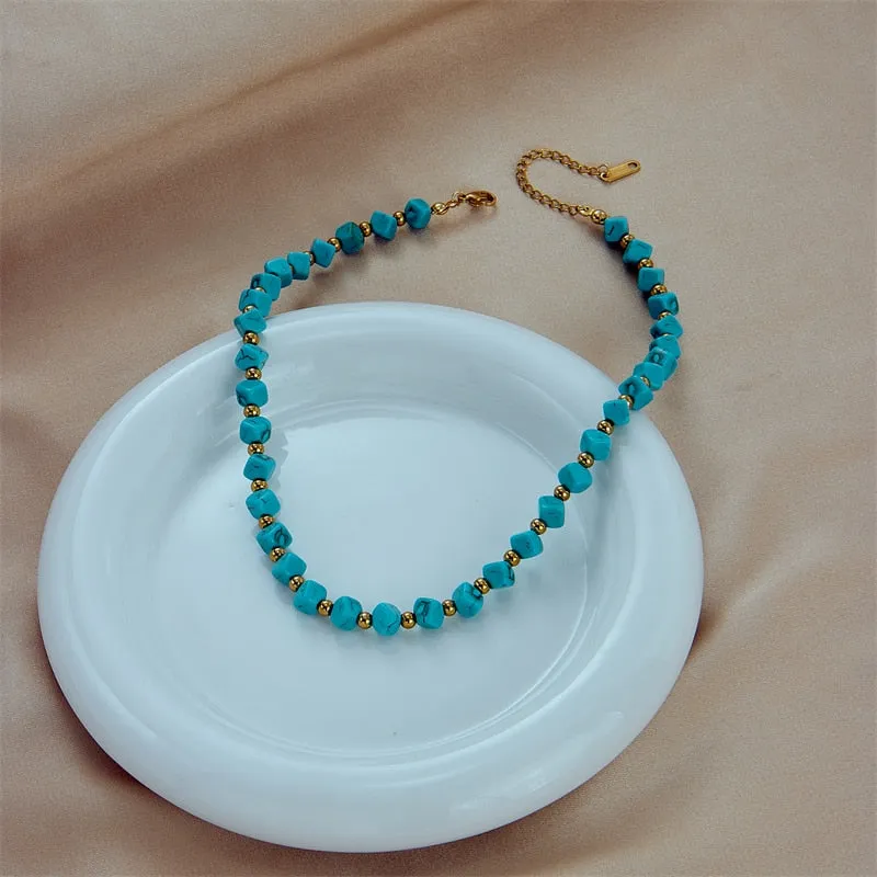 316L Stainless Steel Green Stone Choker Necklace For Women