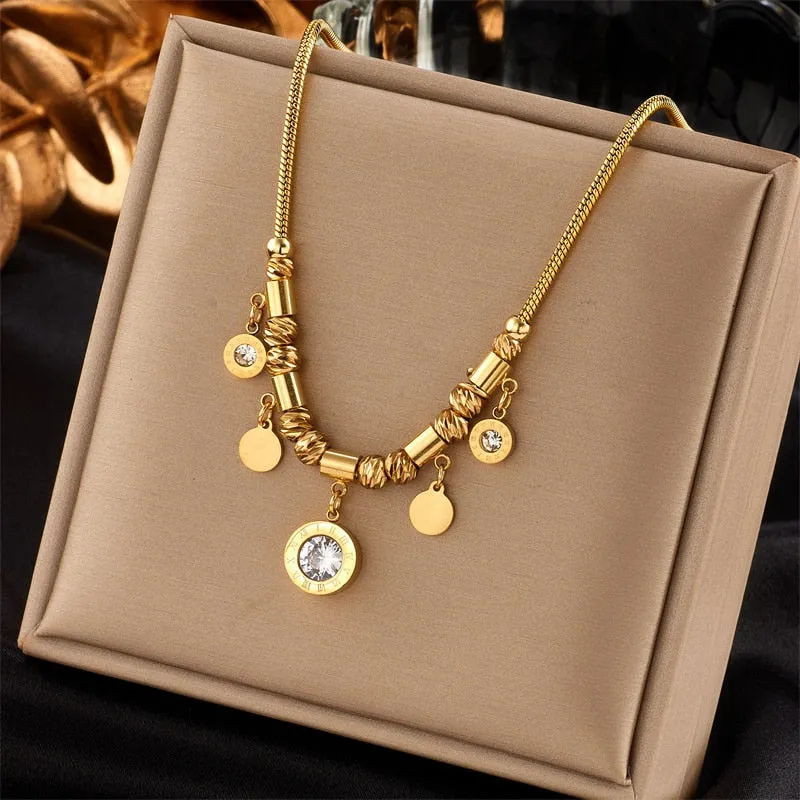 316L Stainless Steel Pearl Heart Butterfly Green Stone Pendant Necklace For Women