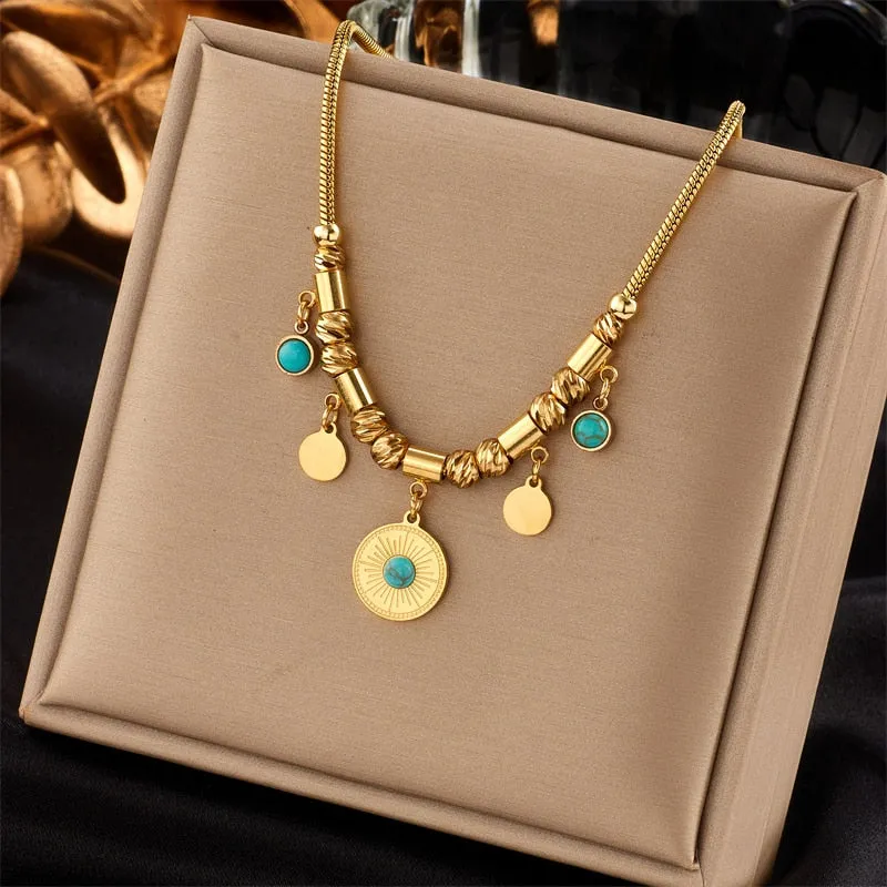 316L Stainless Steel Pearl Heart Butterfly Green Stone Pendant Necklace For Women