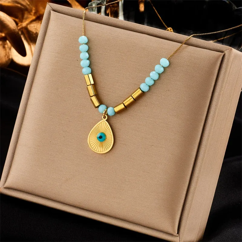 316L Stainless Steel Pearl Heart Butterfly Green Stone Pendant Necklace For Women