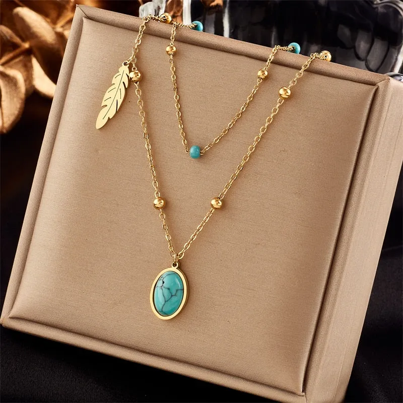 316L Stainless Steel Pearl Heart Butterfly Green Stone Pendant Necklace For Women