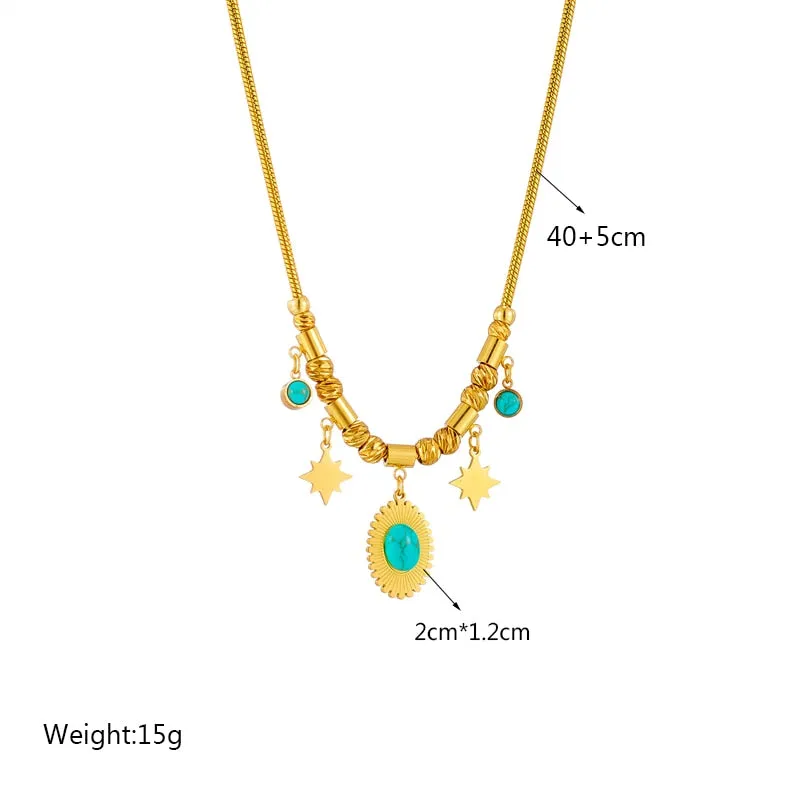 316L Stainless Steel Pearl Heart Butterfly Green Stone Pendant Necklace For Women