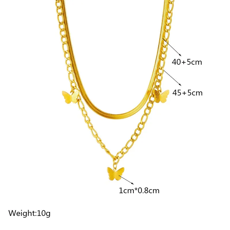 316L Stainless Steel Pearl Heart Butterfly Green Stone Pendant Necklace For Women