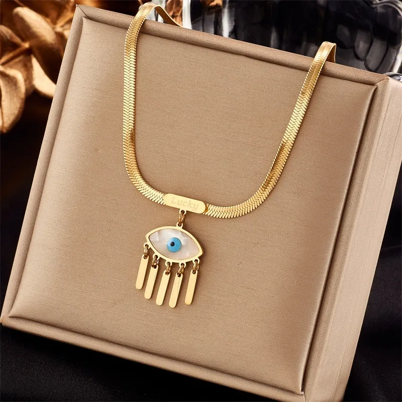 316L Stainless Steel Pearl Heart Butterfly Green Stone Pendant Necklace For Women