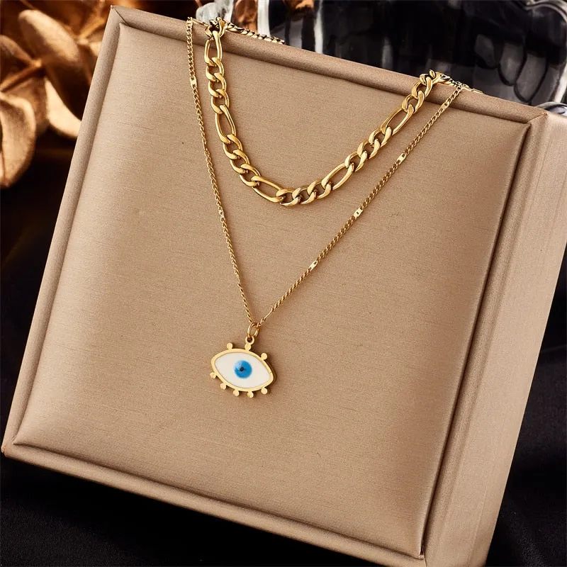 316L Stainless Steel Pearl Heart Butterfly Green Stone Pendant Necklace For Women