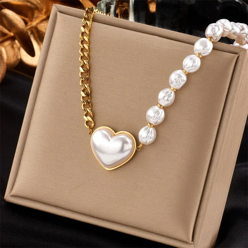 316L Stainless Steel Pearl Heart Butterfly Green Stone Pendant Necklace For Women