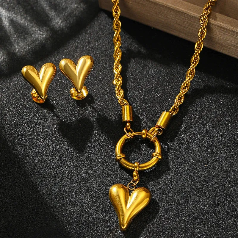 316L Stainless Steel Waterproof Heart Charm Choker Set