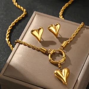 316L Stainless Steel Waterproof Heart Charm Choker Set
