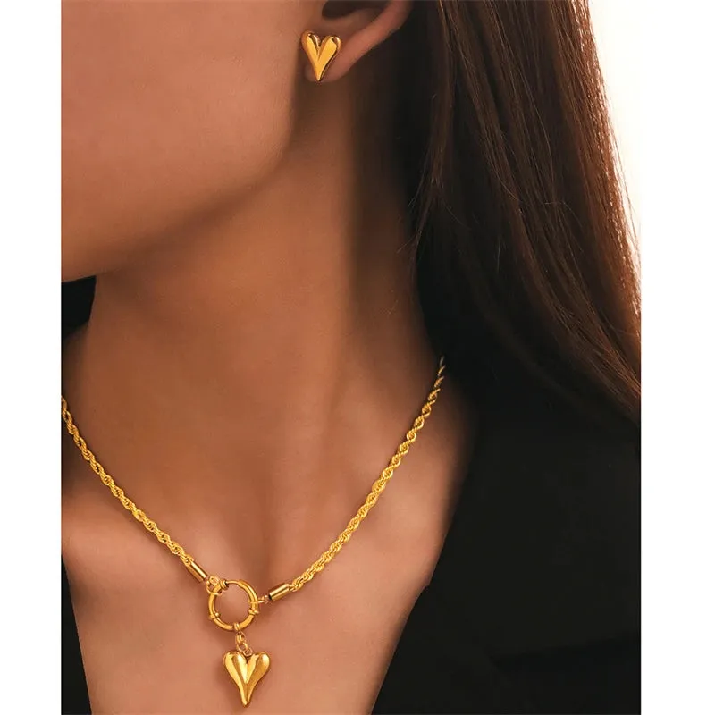 316L Stainless Steel Waterproof Heart Charm Choker Set