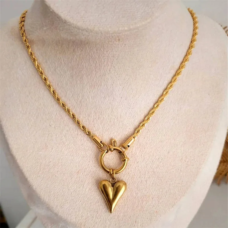 316L Stainless Steel Waterproof Heart Charm Choker Set