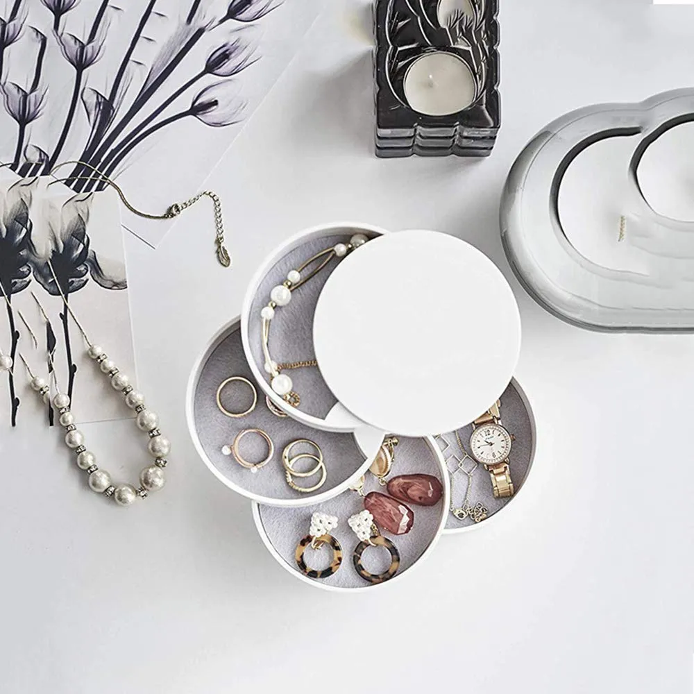 4-Tier Jewelry Organizer Box Tower Rings Earrings Storage Case Holder Necklace Bracelet Display Tray 360°Rotating Showcase （White）
