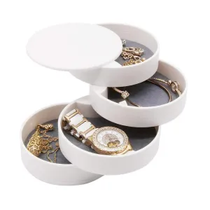 4-Tier Jewelry Organizer Box Tower Rings Earrings Storage Case Holder Necklace Bracelet Display Tray 360°Rotating Showcase （White）