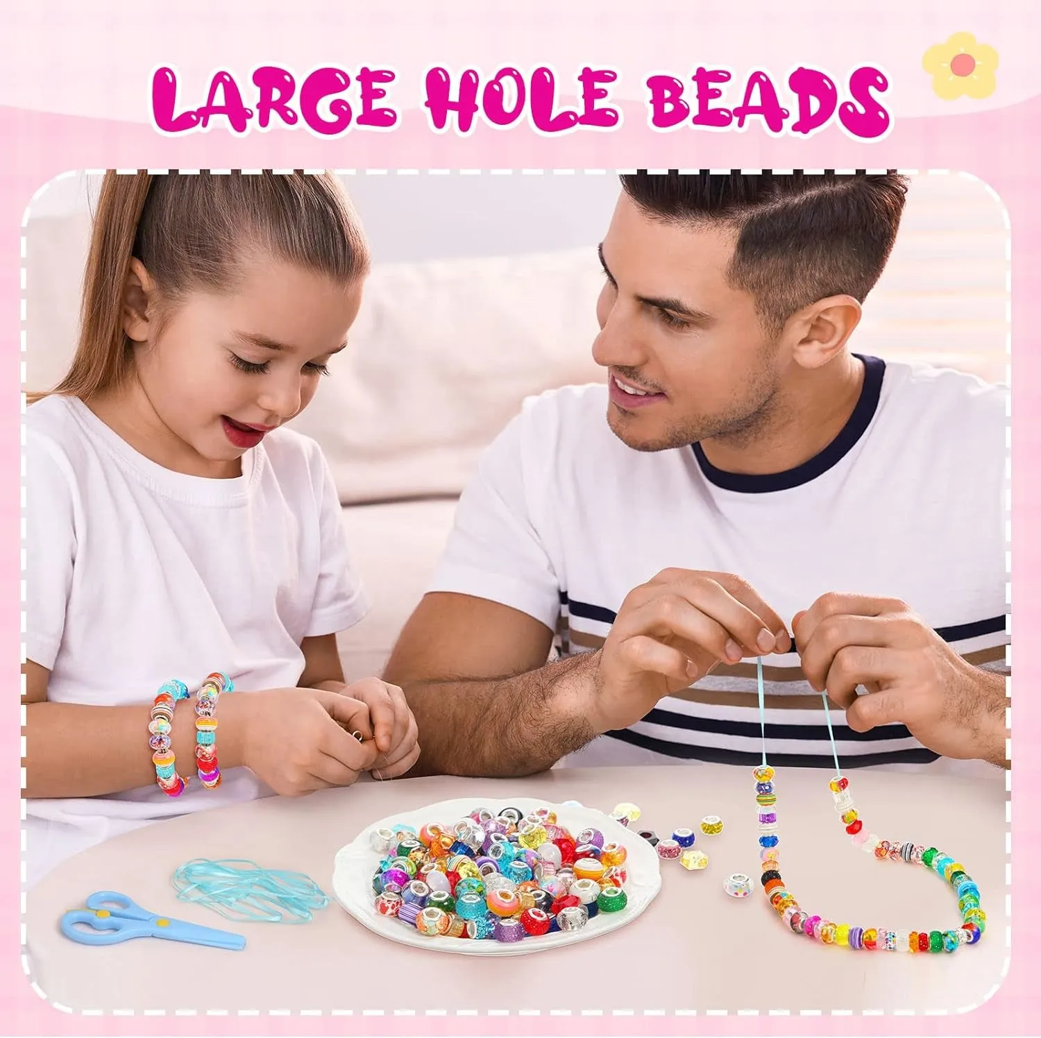 400 Pieces Large Hole Beads Bulk European Craft Beads Large Hole Beads for Jewelry Making 10 Mm/ 0.47 Inches Mixed Color Resin Beads for DIY Bracelet Necklace(Vivid)