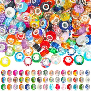 400 Pieces Large Hole Beads Bulk European Craft Beads Large Hole Beads for Jewelry Making 10 Mm/ 0.47 Inches Mixed Color Resin Beads for DIY Bracelet Necklace(Vivid)