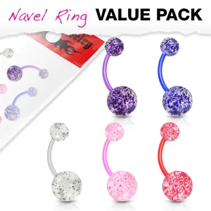 5 Pack Ultra Glitter Flexible Belly Rings