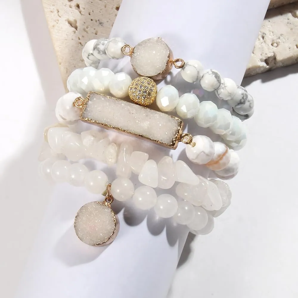 5PCS 6PCS Natural Boho Beaded Bracelets/Bangle for Women Men,Healing Turquoise Jasper Agate Crystal Gemstone Stone Chakra Multilayer Wrap Bohemian Handmade Jewelry Beads Stretch Bracelet Set