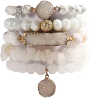 5PCS 6PCS Natural Boho Beaded Bracelets/Bangle for Women Men,Healing Turquoise Jasper Agate Crystal Gemstone Stone Chakra Multilayer Wrap Bohemian Handmade Jewelry Beads Stretch Bracelet Set