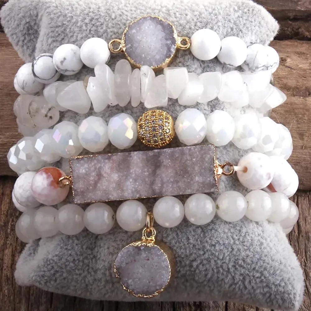 5PCS 6PCS Natural Boho Beaded Bracelets/Bangle for Women Men,Healing Turquoise Jasper Agate Crystal Gemstone Stone Chakra Multilayer Wrap Bohemian Handmade Jewelry Beads Stretch Bracelet Set