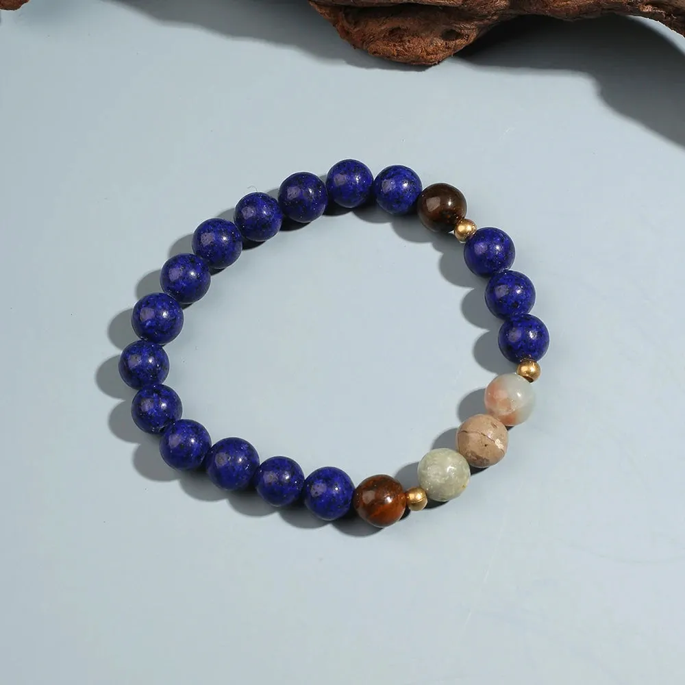 8mm Amazonite Lapis Lazuli Tiger Eye Beaded Necklace Bracelet Set Men and Women