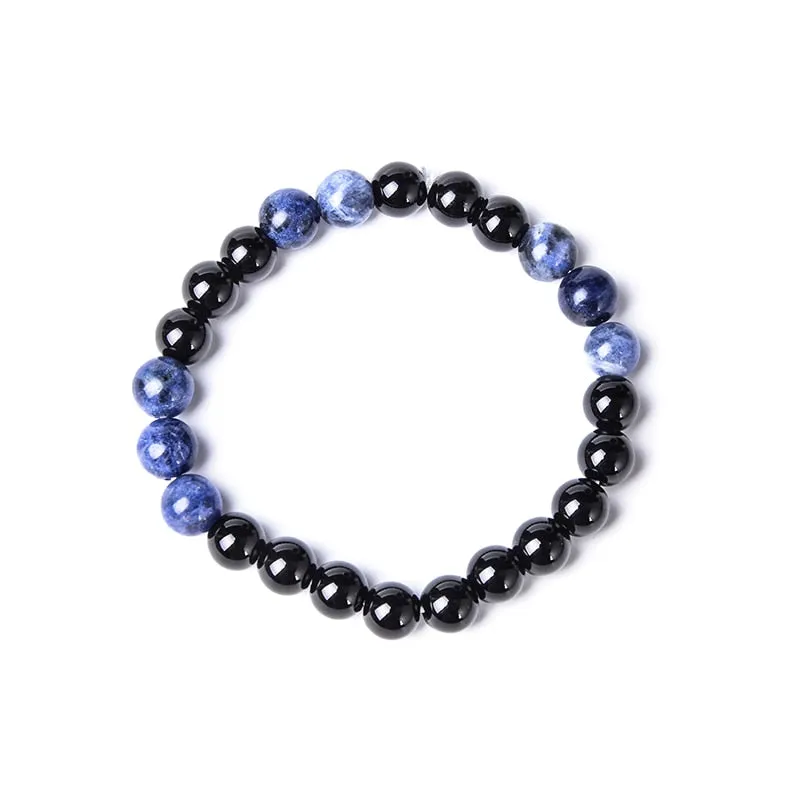8mm Black Agate  Blue Sodalite Beaded 108Mala Necklace Meditation Yoga Blessing Jewelry Bracelet Set