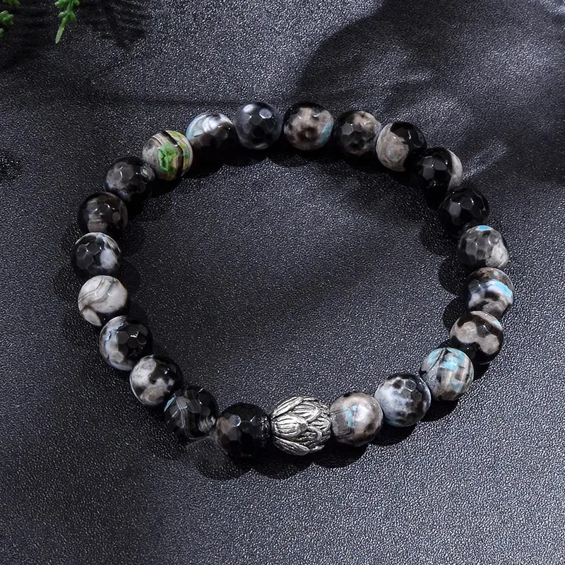 8mm Black Fire Onyx 108 Japamala Beaded Knotted Necklace Meditation Yoga Blessing Spirit Jewelry Set