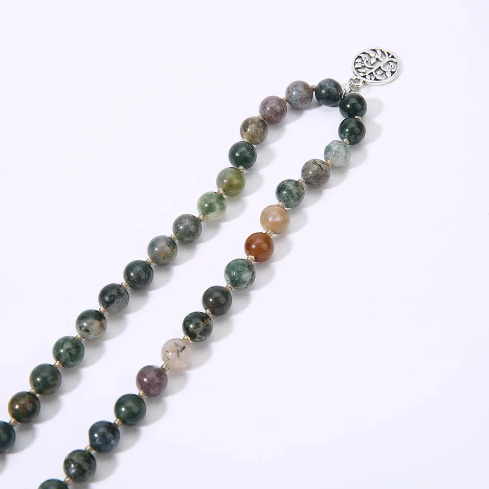 8mm Indian Agate Knot Necklace Bracelet 108 Mala Beads Set Meditation Prayer Yoga Japamala Jewelry