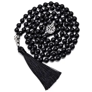8mm Matte Black Agate Beads Knotted 108 Mala Necklace