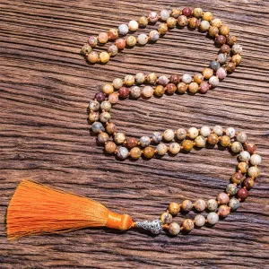 8mm Natural Crazy Agate Beaded Knotted 108Japa Mala Necklace Meditation