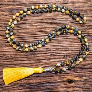 8mm Natural Dream Tiger Eye Beaded Knot 108 Japamala Necklace Meditation Yoga Blessing Rosary