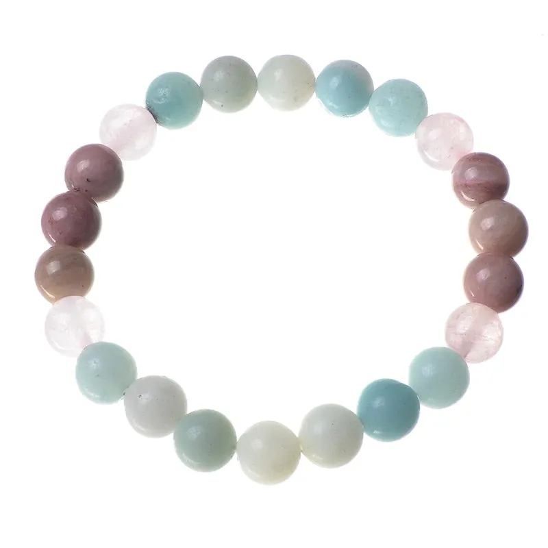 8mm Natural Rhodolite and Rose Quartz  Amazonite Tassel Necklace