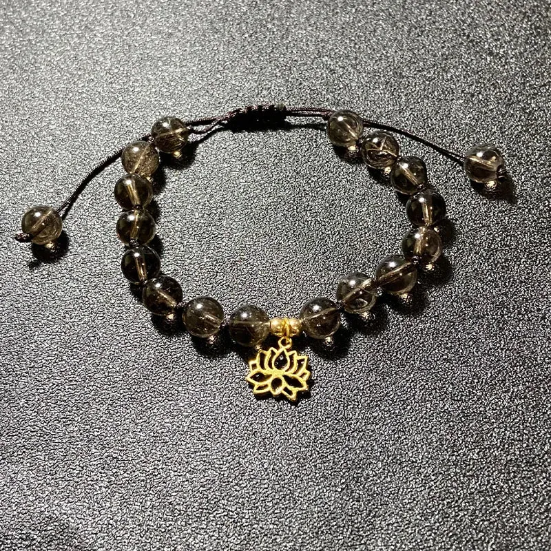 8mm Natural Smoky Quartz Beaded Knotted Mala Necklace Meditation Yoga Healing Jewelry Bracelet Set