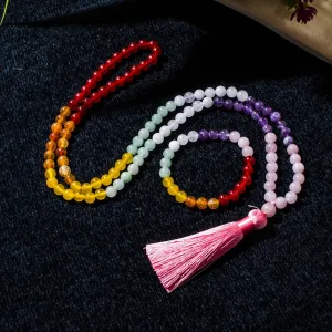 8mm Rose Quartz Amethyst White Jade Beads 108 Mala 7 Chakra Necklace Meditation
