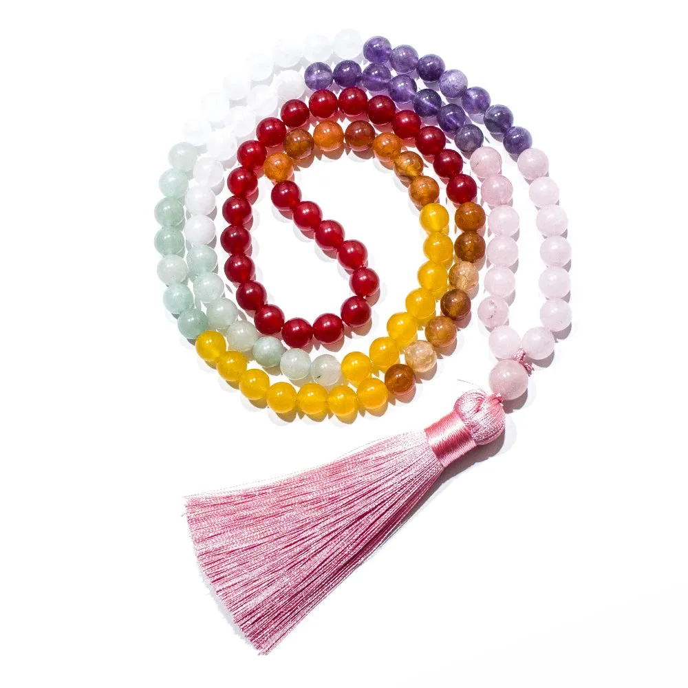 8mm Rose Quartz Amethyst White Jade Beads 108 Mala 7 Chakra Necklace Meditation