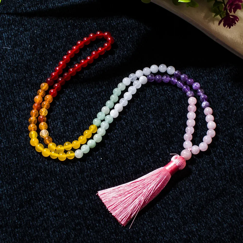8mm Rose Quartz Amethyst White Jade Beads 108 Mala 7 Chakra Necklace Meditation