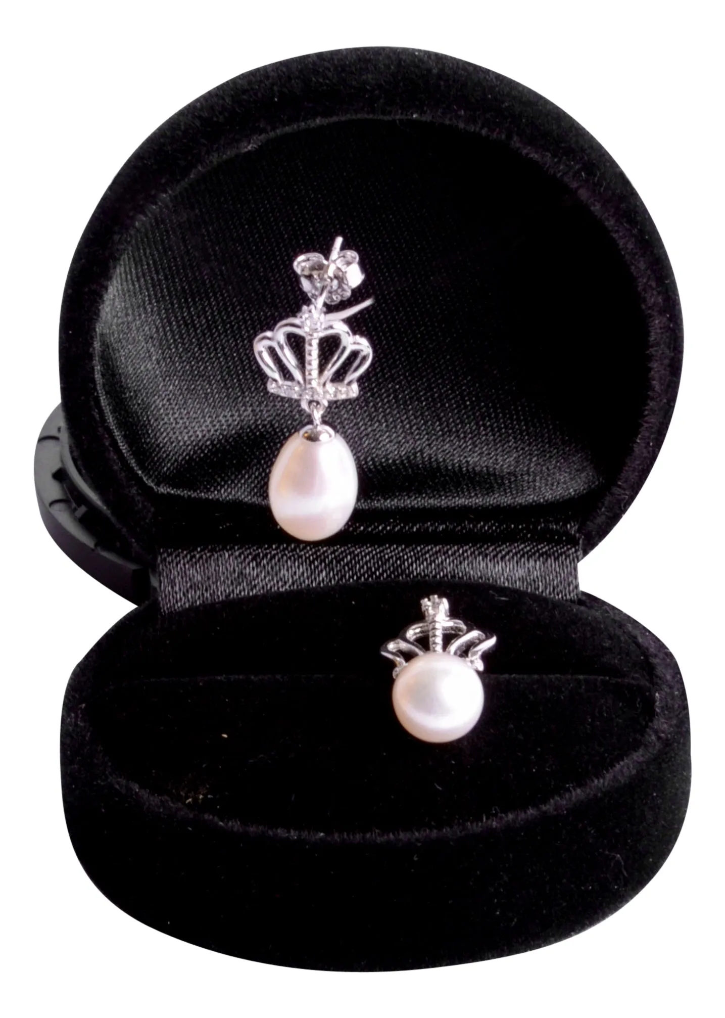 9 mm White Pearl Crown Earrings