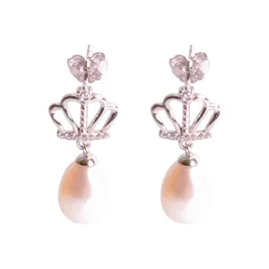 9 mm White Pearl Crown Earrings