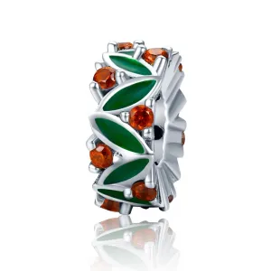 925 Sterling Silver Christmas Leaves Red Gemstone Inlay Accessory