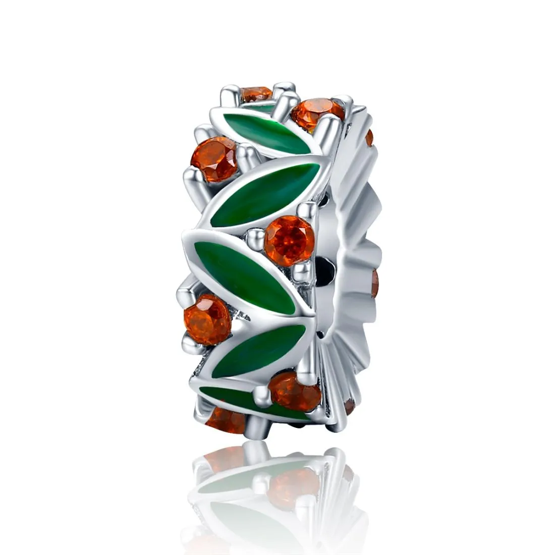 925 Sterling Silver Christmas Leaves Red Gemstone Inlay Accessory