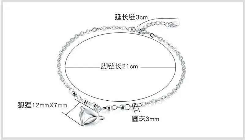 925 Sterling silver Fox Pendant Anklet