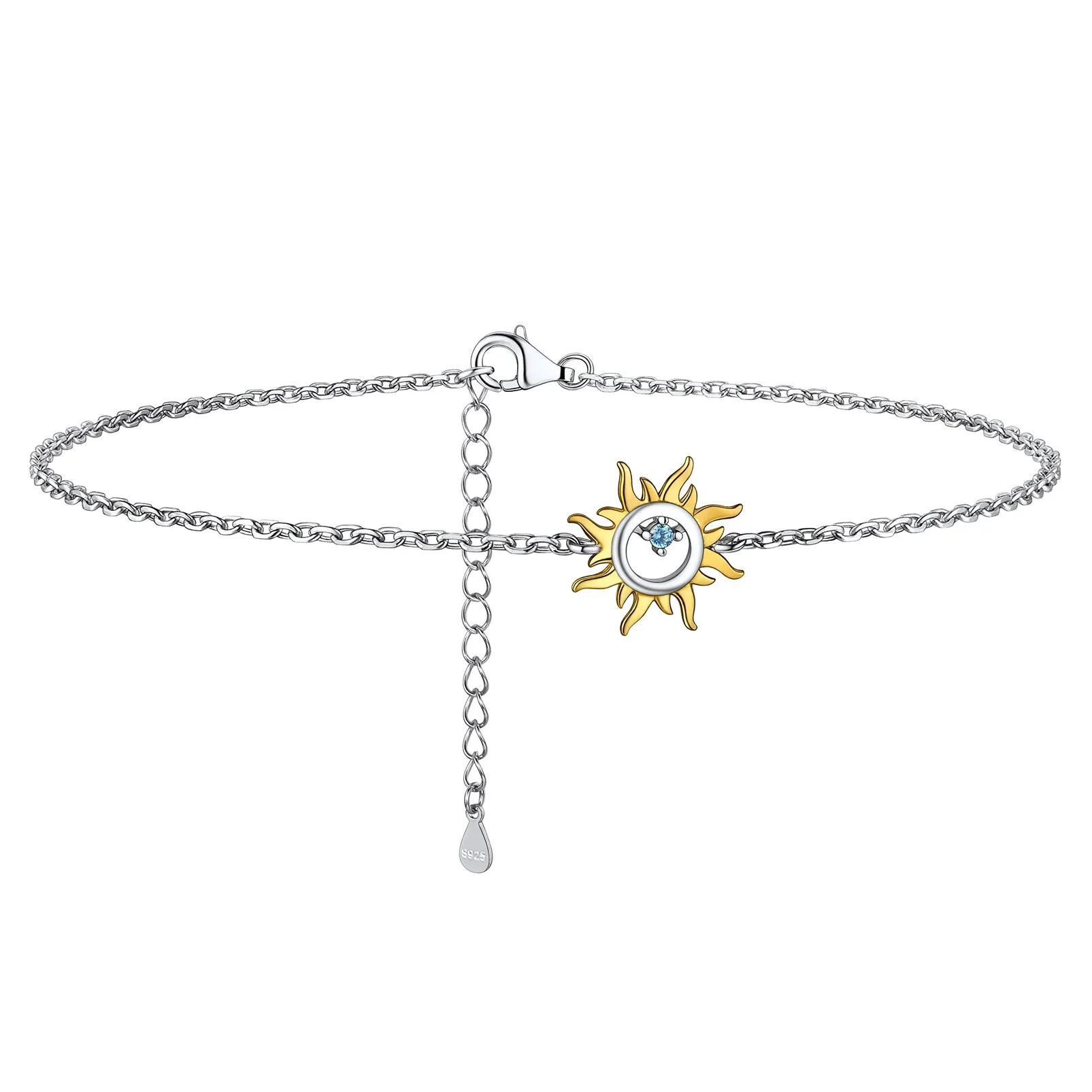 925 Sterling Silver Sun Charm Anklet for Women