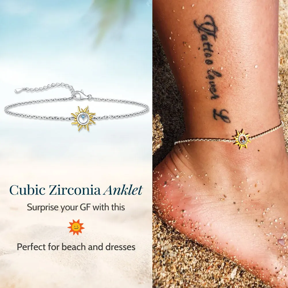 925 Sterling Silver Sun Charm Anklet for Women