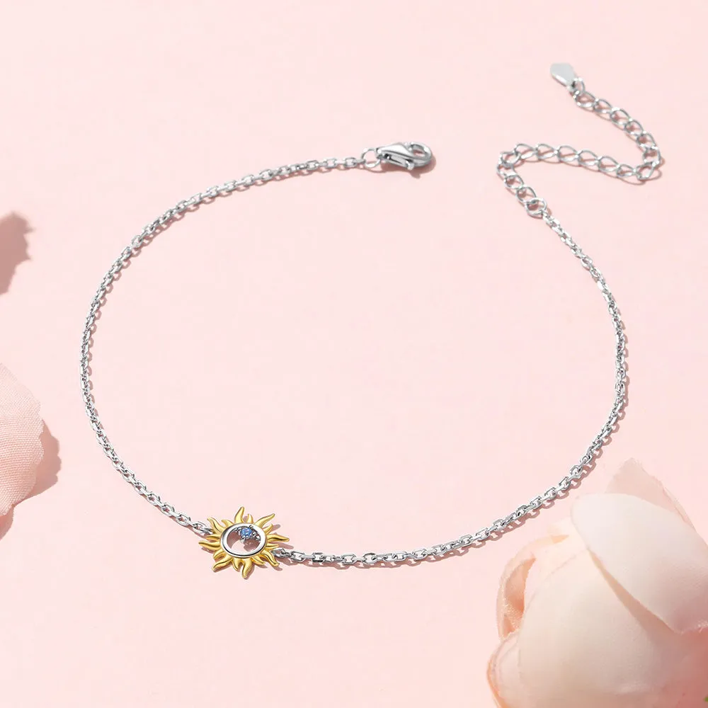 925 Sterling Silver Sun Charm Anklet for Women