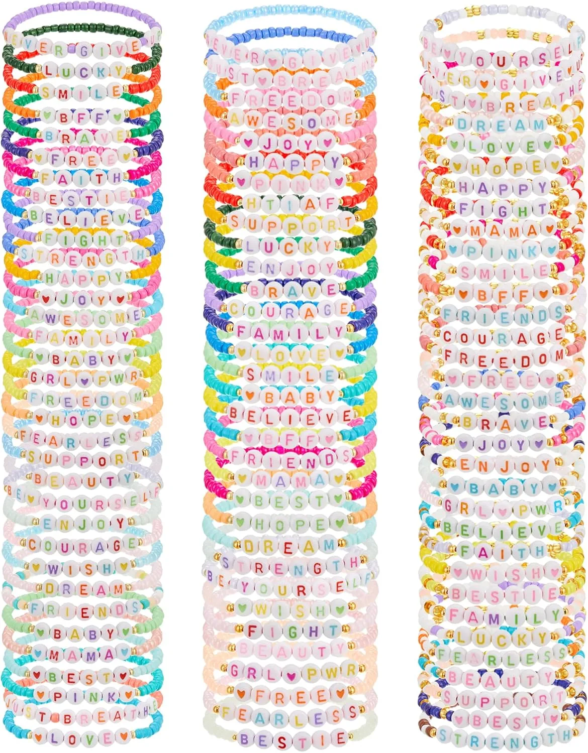 99 Pcs Beaded Colorful Friendship Bracelets For Women Inspirational Letter Heart Smile Stretch Flexible Bracelets Cute Party Favors Jewelry Summer Beach Accesories
