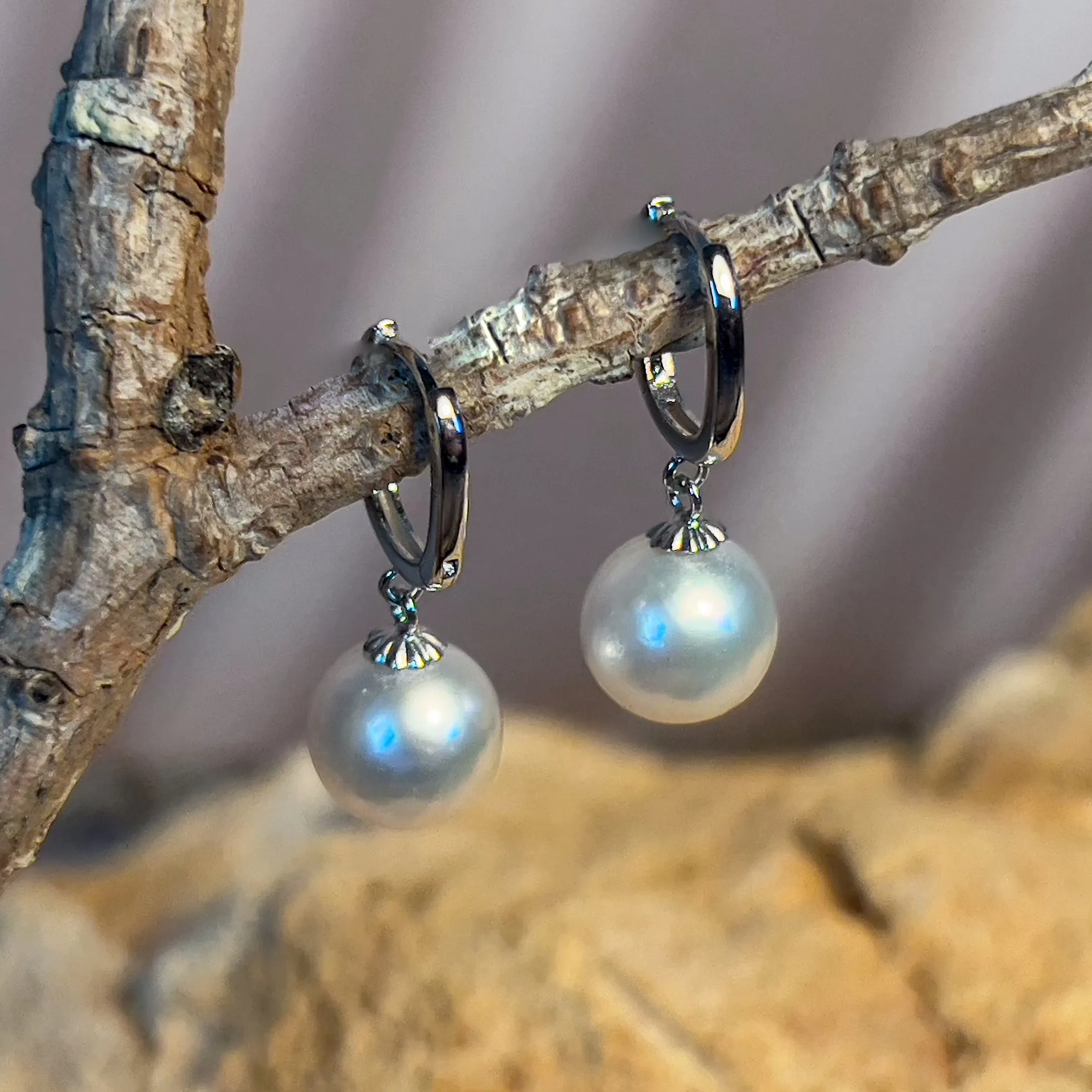 9kt White Gold huggie style South Sea 8.5-9mm Pearl earrings