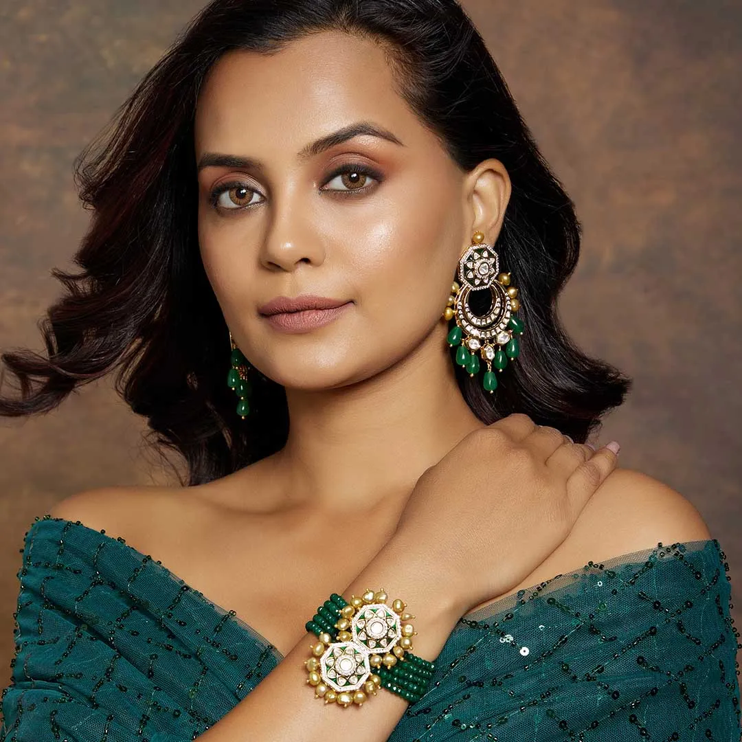 Alluring Green & Golden Polki Bracelet - MRJBR23BR 44