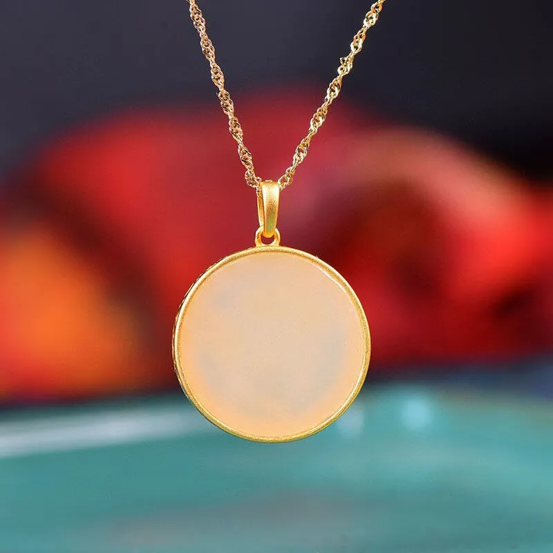 Ancient gold craft inlaid rich flowers natural Hetian jade peony necklace pendant
