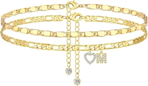 Ankle Bracelets for Women,14K Gold Plated Initial Anklets Dainty Heart Letter Ankle Bracelets Layered Gold Anklets for Women Non Tarnish A to Z Summer Beach Jewelry