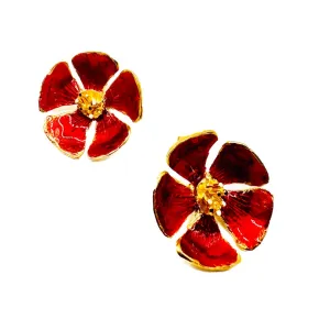 ARTIZ | ‘Enamel Flower Studs’ | Bronze / red enamel