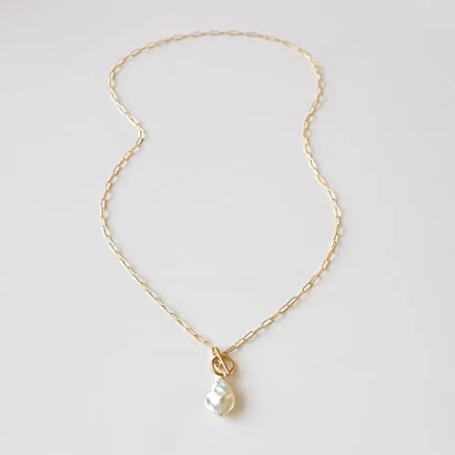 Awvialy Dainty Gold Necklace for Women, 14K Gold Plated Small Pearl Necklace Cute Pearl Pendant Necklace Handmade Pearl Choker Necklace SImple Necklaces for Women Trendy Gold Jewelry for Women Gifts